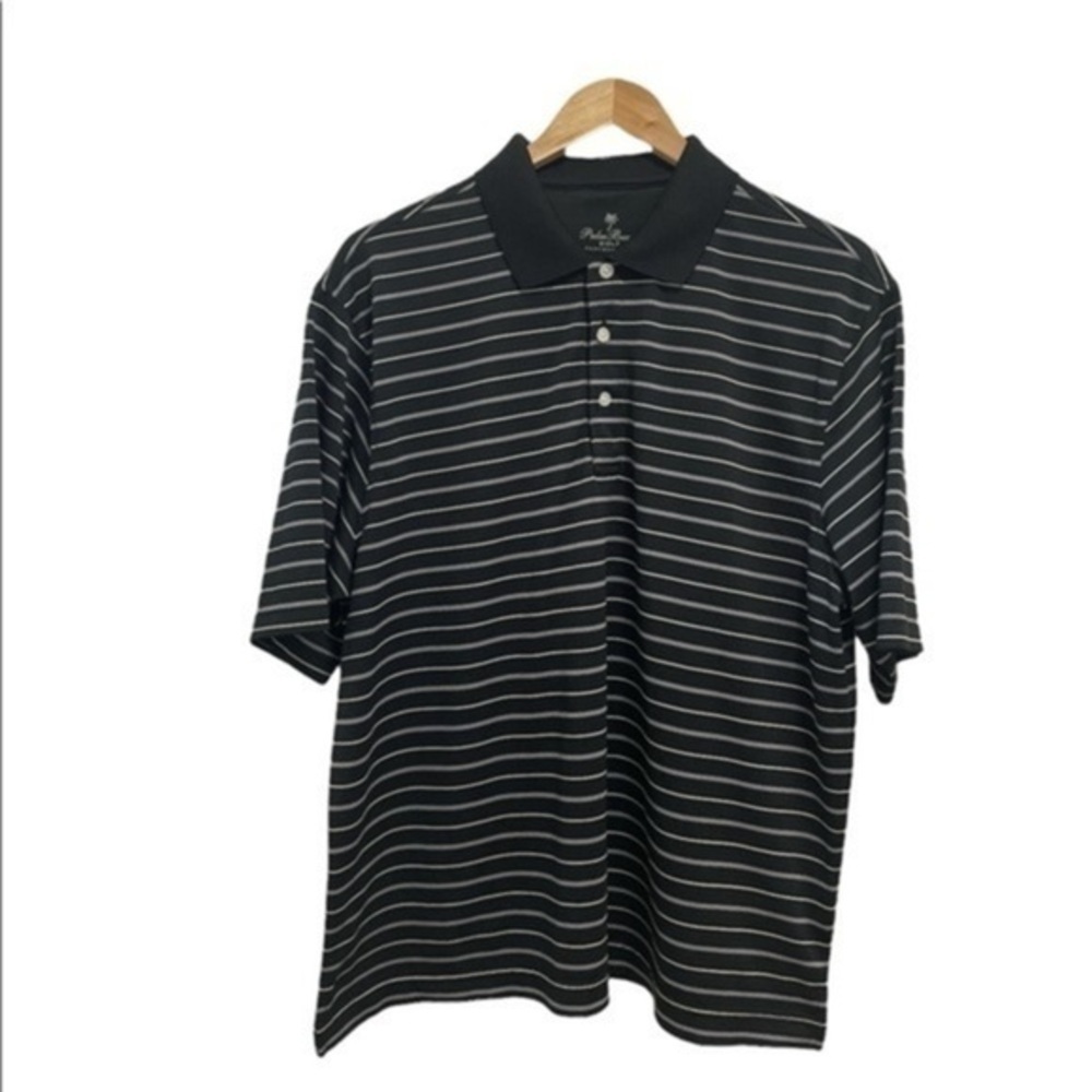 Palm Beach Golf Polo Mens Black White stripes polyester short sleeve shirt Sz M